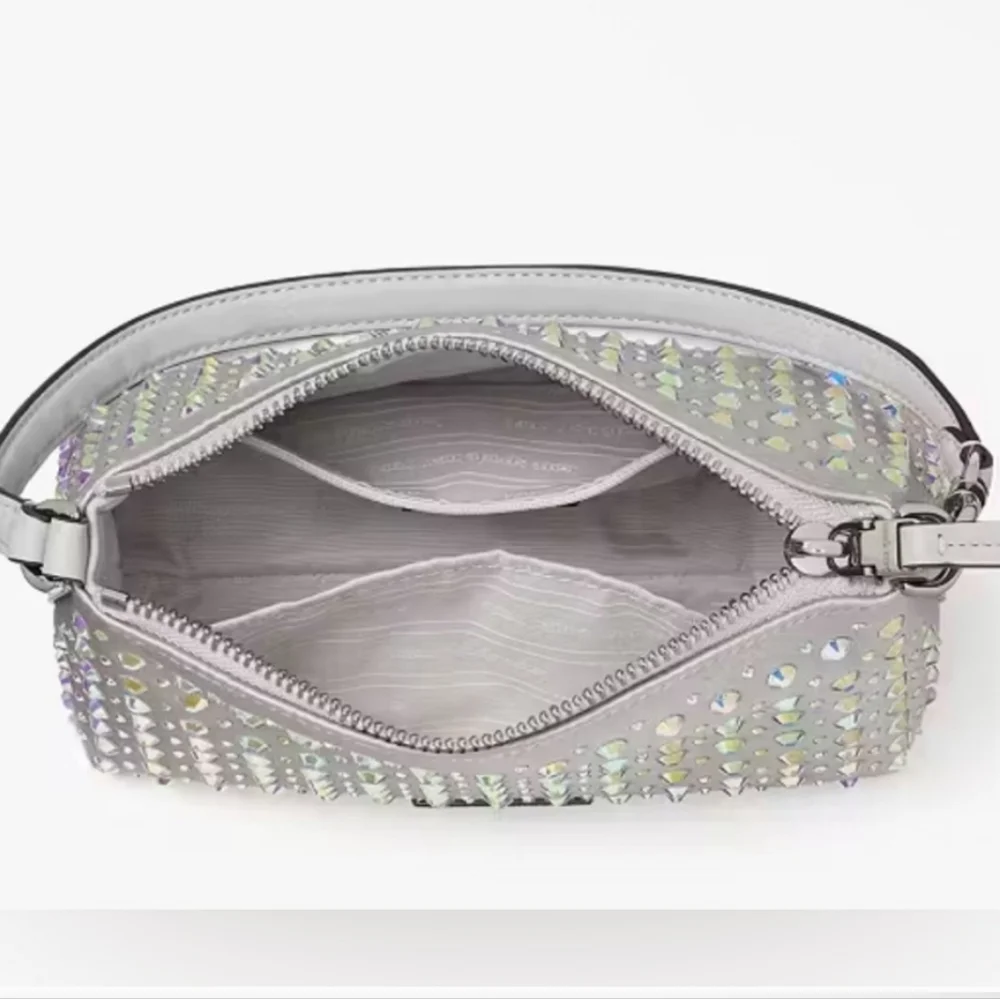 NWT Kate Spade Silver Lulu Crystal Embellished East West Pochette + Dusty